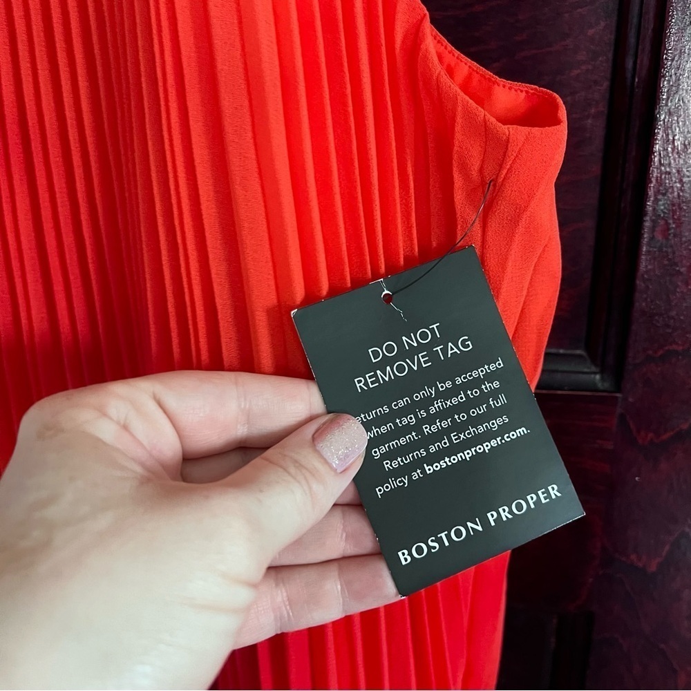 NWT Boston Proper High Neck Pleated Jumpsuit in Vibrant Orange size 14 - Picture 6 of 11